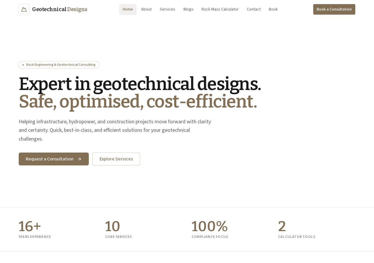 Screenshot of the Geotechnical Designs website